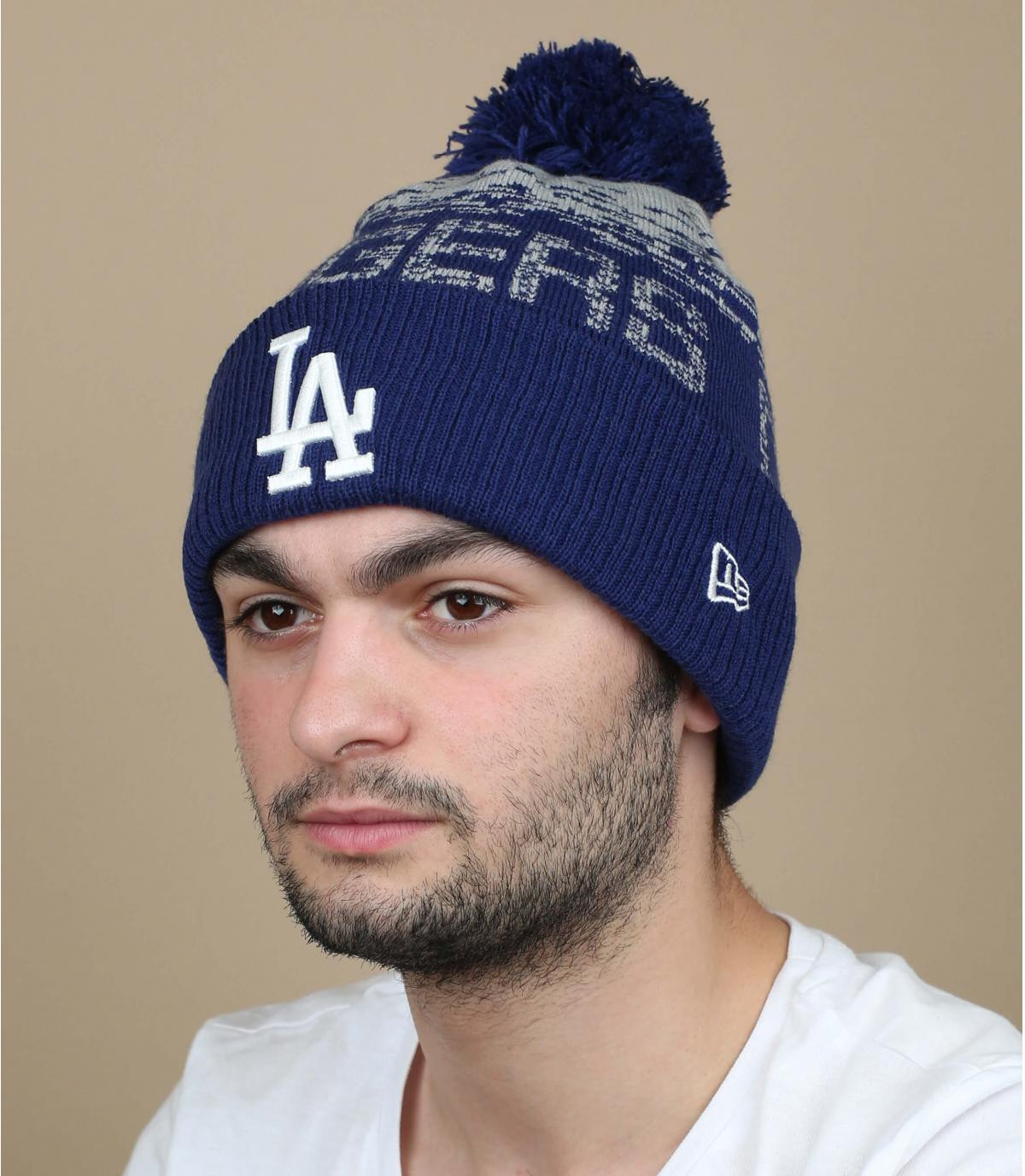 blue LA pompom beanie MLB Sport Knit LA